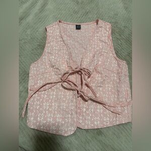 SHEIN Pink Floral Lace Tie-Front Blouse